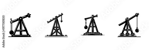 Oil Pump Jack Icons In Hand Drawn Style Set. Energy Extraction, Petroleum Industry, Fossil Fuel Production Doodle Sketch Collection. Industrial Equipment Illustration. Isolated Vector Illustration