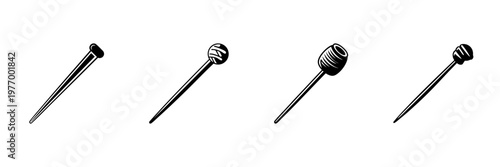 Drumsticks And Mallets In Hand Drawn Style Set. Percussion Instrument Tools, Music Performance Doodle Sketch Collection. Musical Accessories Variety. Isolated Vector Illustration