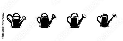 Watering Cans In Hand Drawn Style Set. Gardening Tools, Plant Care, Irrigation Doodle Sketch Collection. Vintage Garden Equipment. Isolated Vector Illustration