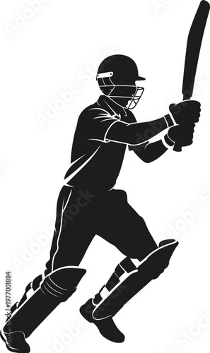 Cricket player batsman in action silhouette sports vector illustration.