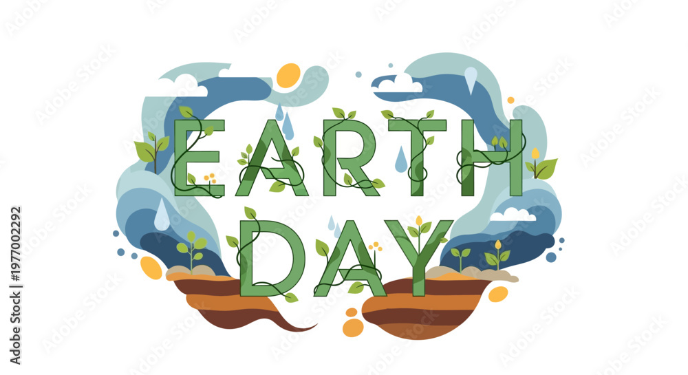 Fototapeta premium Earth Day celebration logo with eco friendly elements.