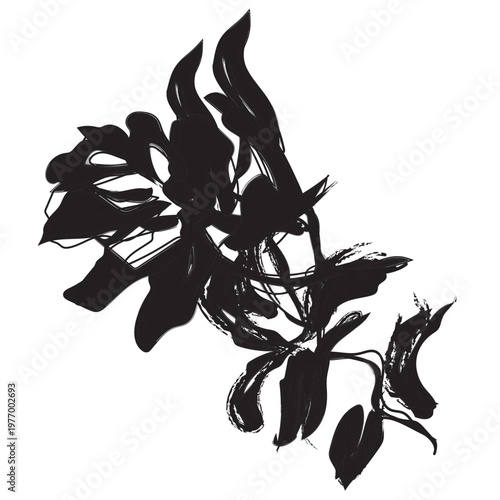Abstract Floral Black Ink Brushstroke Pattern