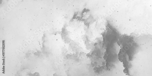 Abstract white and gray isolated cloud cumulus clouds. Gray aquarelle painted realistic fog or mist smoky textured canvas design. White and ash messy wall stucco texture background.	

