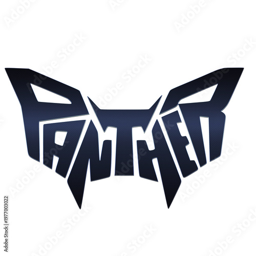 Bold dark Panther typographic logo with aggressive wing silhouette letterform design in navy black for sports team esports gaming brand apparel mascot and identity branding