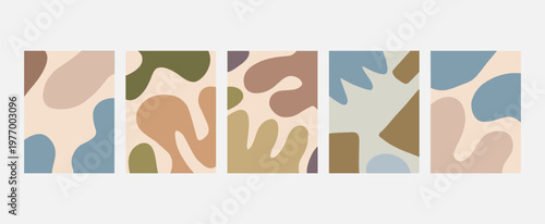 Minimal abstract Background Set featuring irregular organic forms in beige and cream tones with soft edges and flat color style,  for branding, packaging, and calm aesthetic backgrounds.
