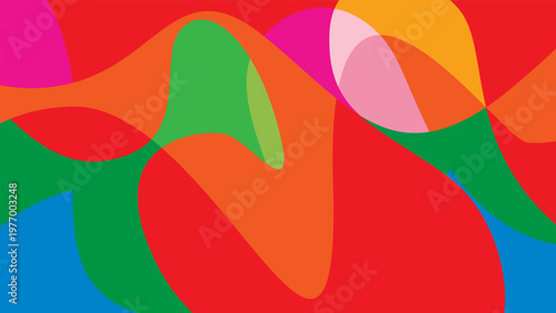  Abstract background with large overlapping color shapes in red, green, blue, and orange, forming a strong and dynamic composition with high contrast, suitable for posters, covers, and modern graphic 