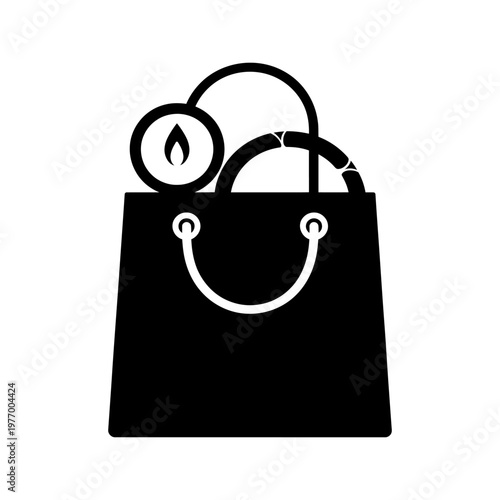 Shopping bag with circle and flame for shopping concept