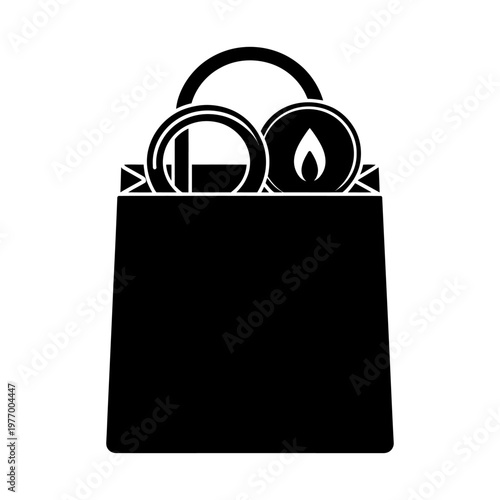 Shopping bag with objects representing light, fire, and a circle