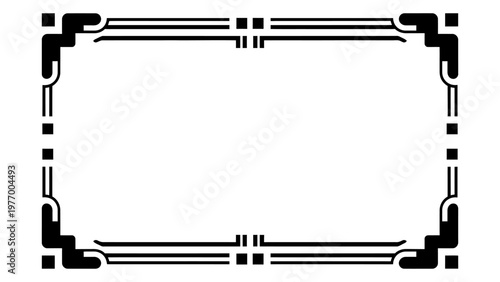 Art deco geometric frame vector illustration with black lines and squares for vintage invitation or certificate design