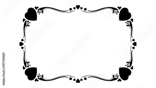 Decorative heart frame vector illustration with floral swirls and romantic border for wedding invitations and Valentine's Day cards