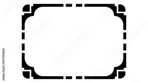 Minimalist black decorative frame vector with dashed lines and ornate corners for labels and graphic design