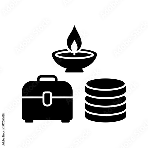 Business briefcase, oil lamp, and coins symbol of financial progress
