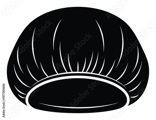 Essential black shower cap or protective bouffant cap icon, perfect for promoting personal hygiene, culinary workplace safety, and healthcare uniform supplies.