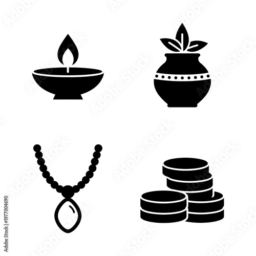 Religious icons in black for Diwali celebration design