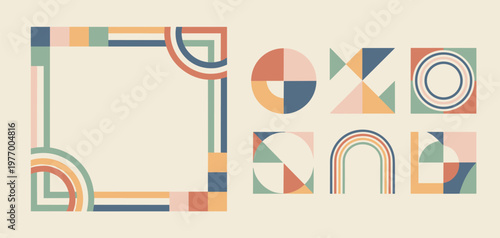 Geometric Shapes and Frame in Retro Color Palette border