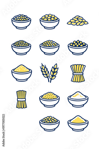 Buckwheat grains quinoa simple vector bowl cornmeal generation icon barley spaghetti noodles