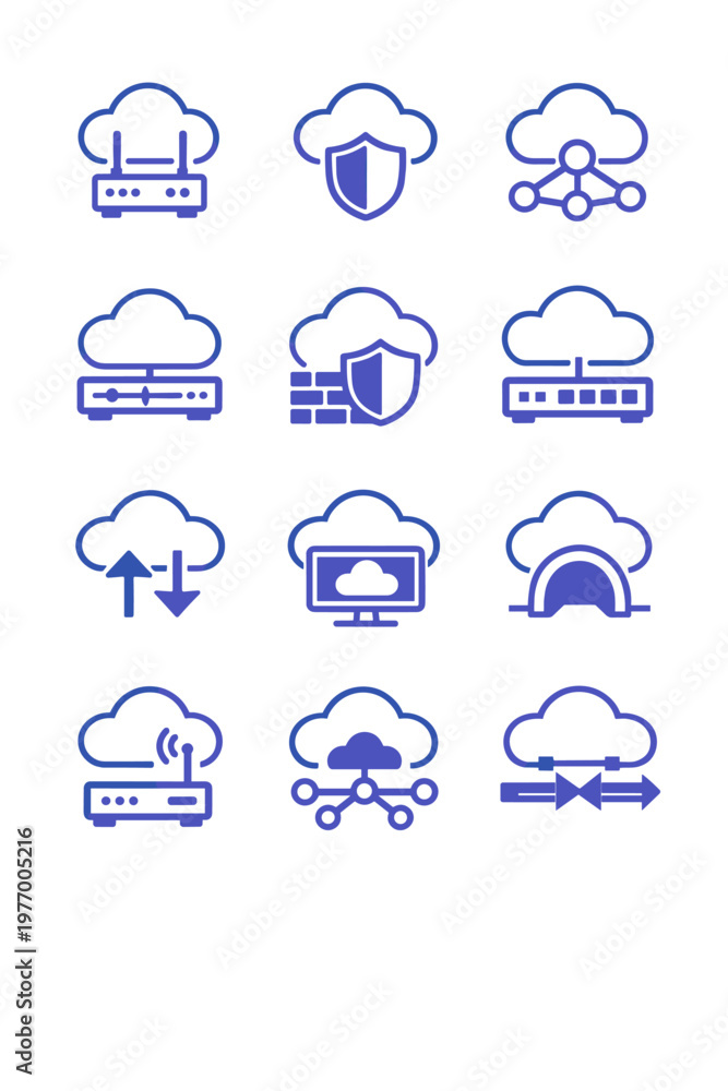 Fototapeta premium Tunnel balancer cloud vector gateway icon router load network icons firewall