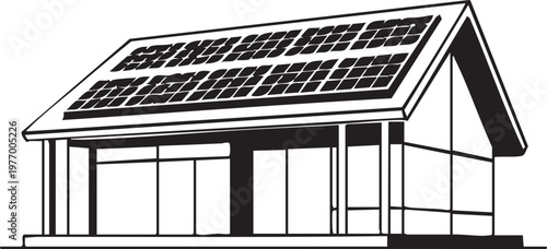 Modern house with solar panels on the roof for renewable energy