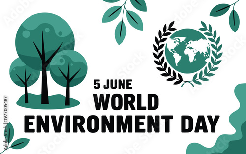 Environment day with trees, globe, and leaves 5 june