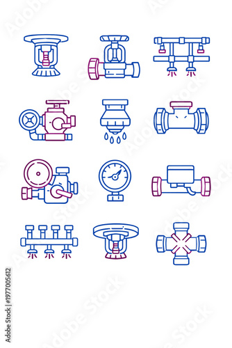 Sprinkler icon flow generation image water plate simple valve pipe alarm system