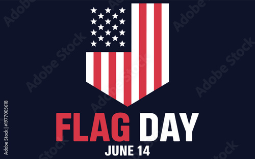 Flag day june 14 with usa flag shield on dark blue background