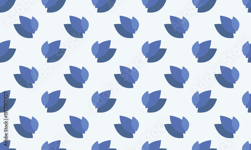 Repeating diagonal pattern of stylized overlapping blue leaves on a light gray background, minimalist geometric botanical design perfect for textiles, wallpapers, and decorative graphics