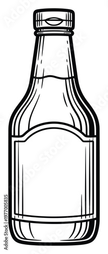 Simple outline drawing of a small condiment bottle with an empty label space, perfect for packaging, menu icons, or beverage industry graphics