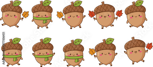 Colorful vector illustration of playful acorns symbolizing autumn, joy, and whimsy