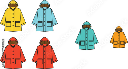 Colorful vector illustration of raincoats symbolizing protection, style, and seasonal fashion
