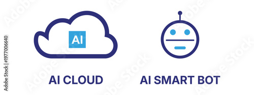 Ai cloud and smart bot icons illustrating artificial intelligence services