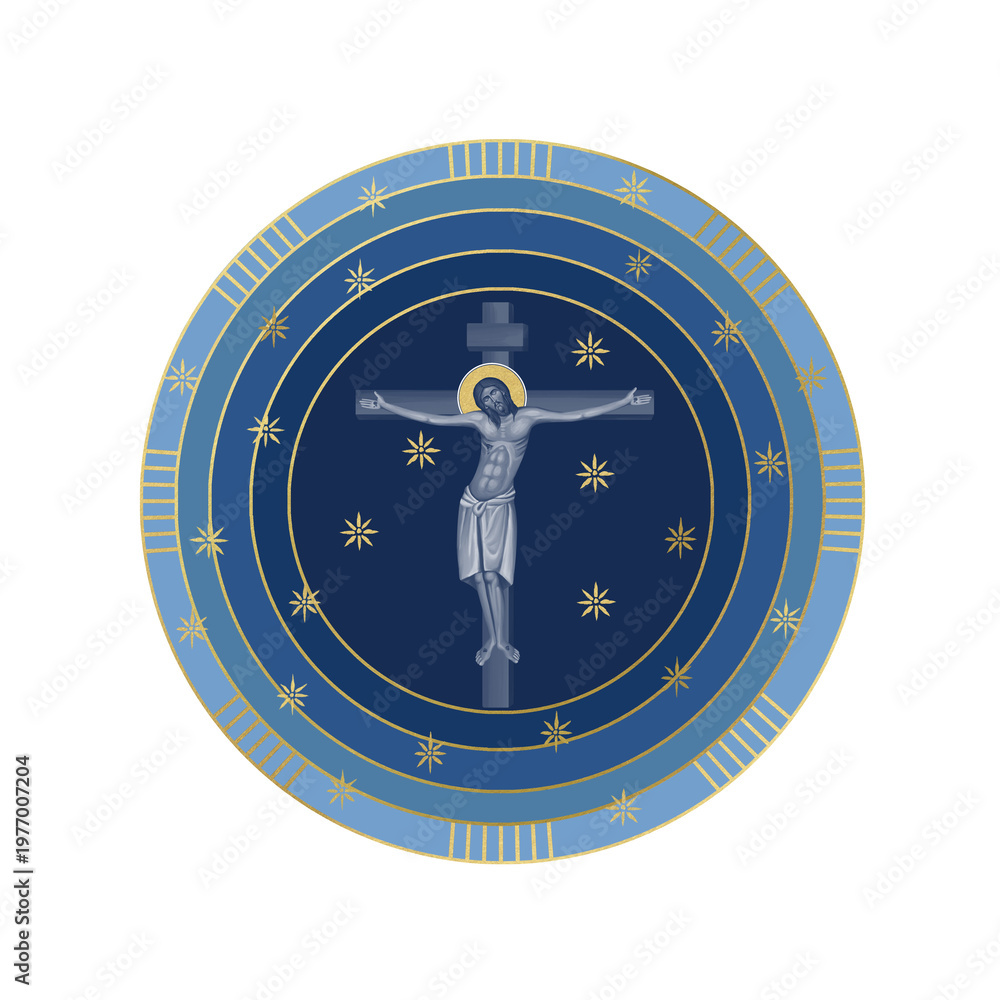 Fototapeta premium Good Friday. Starry sky round illustration in Byzantine style