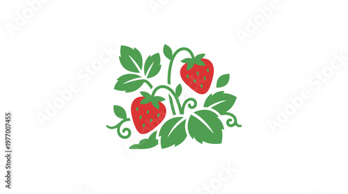 Stylized Strawberry Plant on White Background