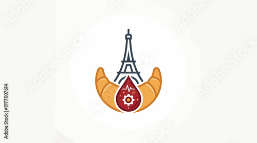 Parisian Bakery Logo Eiffel Tower with Croissant and Design