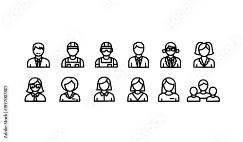 People outline icons pack with user roles business team and avatar symbols for web interface vector