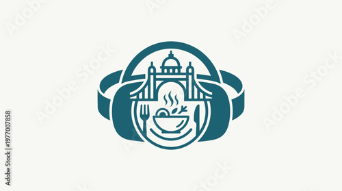 Elegant Restaurant Logo with Tower Bridge and Food