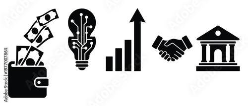 Showcasing financial investment, innovative ideas, market growth, successful business partnerships, and banking services, ideal for corporate finance, economic reports, and entrepreneurial