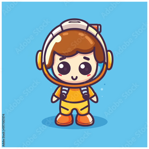 Cartoon astronaut in orange suit.