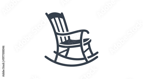 Classic Rocking Chair Silhouette on White Background