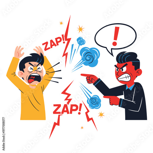 Angry argument between two men, verbal conflict, stress, shouting, conflict resolution concept