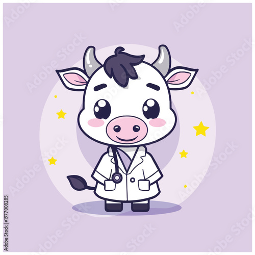 Cartoon cow in doctor clothes.