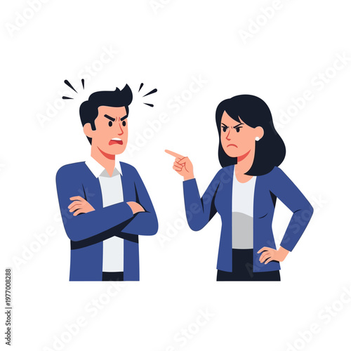 Angry couple arguing, disagreement, conflict, relationship problems, pointing finger, frustration