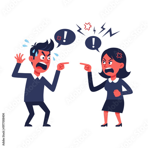 Angry Couple Arguing, Pointing Fingers, Conflict and Stress