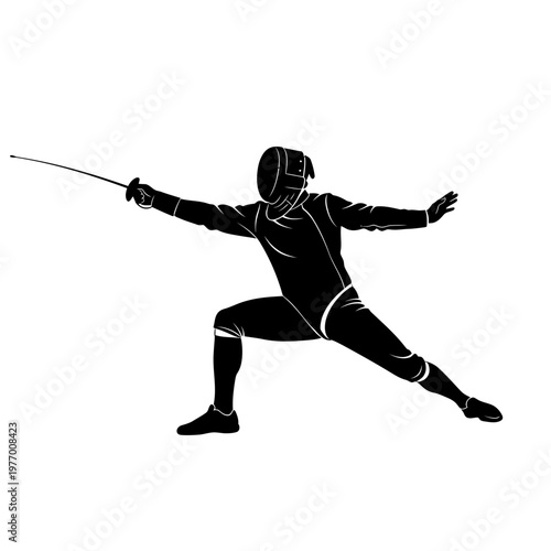 Fencer Silhouette Attack Pose, Sport, Athlete, Sword Fighting, Action, Dynamic
