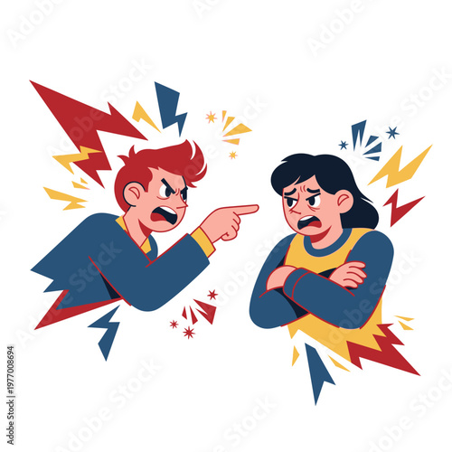 Angry Man Accusing Woman, Couple Arguing, Conflict and Disagreement Illustration