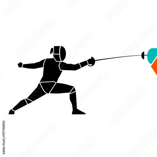 Fencing Athlete Silhouette Attacking Opponent with Sword