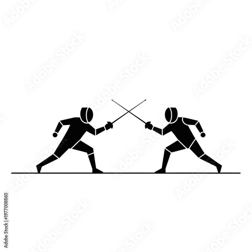 Fencing duel silhouette, two athletes competing with swords, sport illustration