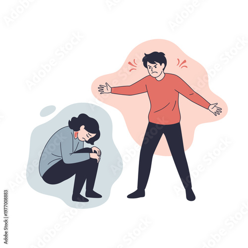 Angry man yelling at sad woman, domestic conflict illustration