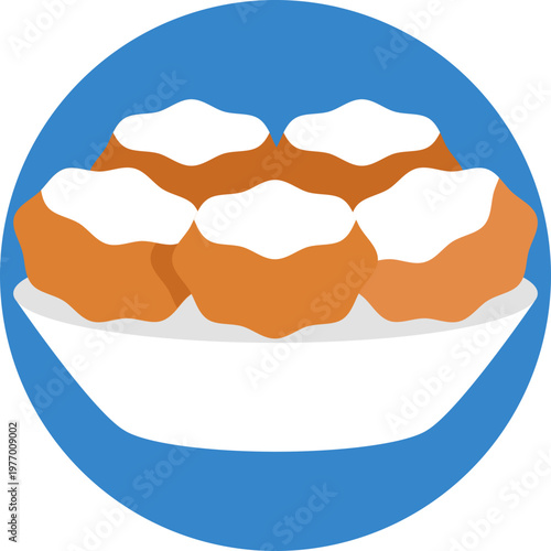 A small cluster of round, fried dough balls, often shown with a slightly uneven surface and dusted with powdered sugar to represent traditional Dutch oliebollen.