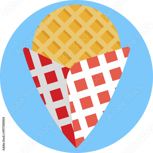 A round, thin waffle with a grid pattern, slightly split in the middle to suggest the caramel filling typical of a Dutch stroopwafel.