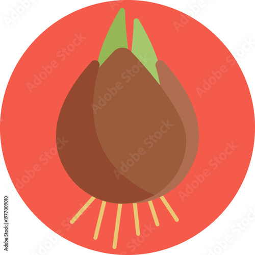 A clean line icon depicting a rounded tulip bulb with a slightly pointed top and subtle root lines at the base, symbolizing Dutch flower cultivation.